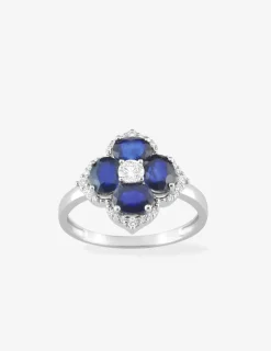 Bague fleur or blanc 375‰, saphir et oxydes de zirconium SO OR