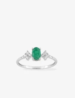Bague géométrique en or blanc 375‰, émeraude et oxydes de zirconium SO OR