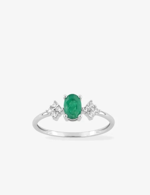 Bague géométrique en or blanc 375‰, émeraude et oxydes de zirconium SO OR