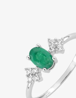 Bague géométrique en or blanc 375‰, émeraude et oxydes de zirconium SO OR