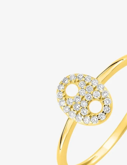 Bague grain de café vertical or 375 ‰ jaune avec oxydes de zirconium SO OR