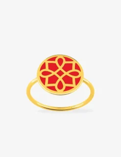 Bague Harmonie Or jaune 375‰ et jeton laque corail SO OR