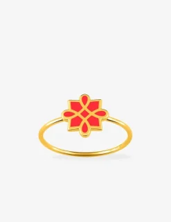 Bague Harmonie Or jaune 375‰ et laque corail SO OR
