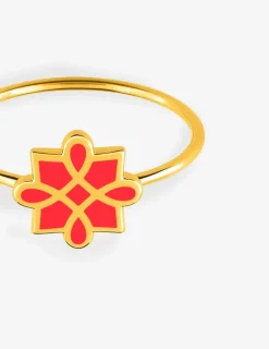 Bague Harmonie Or jaune 375‰ et laque corail SO OR