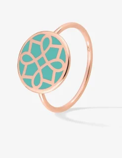 Bague Harmonie Or rose 375‰ et jeton laque verte aqua SO OR