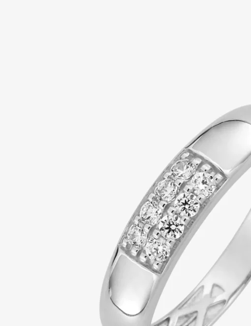 Bague jonc or blanc 375‰ et oxyde de zirconium SO OR