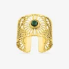 Bague large acier doré et malachite SO OR
