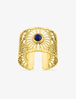 Bague large acier doré et lapis-lazuli bleu SO OR