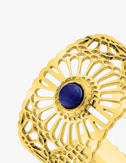 Bague large acier doré et lapis-lazuli bleu SO OR