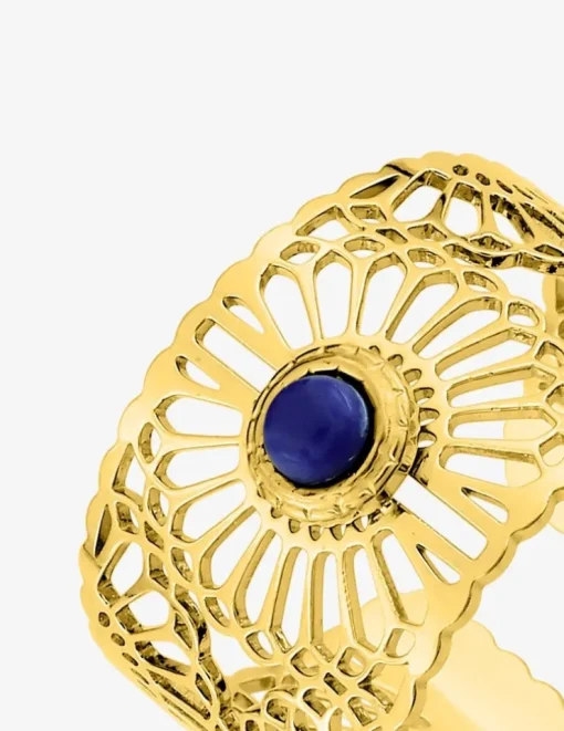 Bague large acier doré et lapis-lazuli bleu SO OR