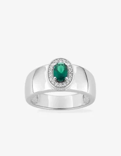 Bague large argent 925‰ rhodié et oxyde de zirconium vert accompagné SO OR