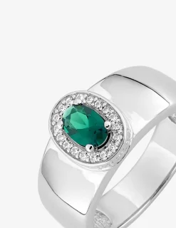 Bague large argent 925‰ rhodié et oxyde de zirconium vert accompagné SO OR