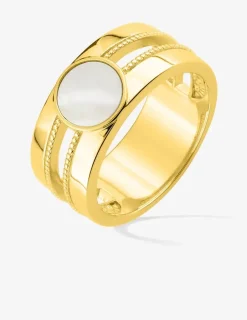 Bague large plaqué or et nacre SO OR