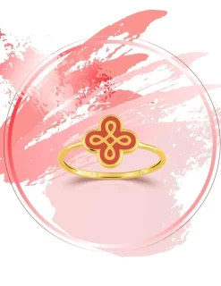 Bague Lorever Or jaune 375‰ et motif laque corail SO OR