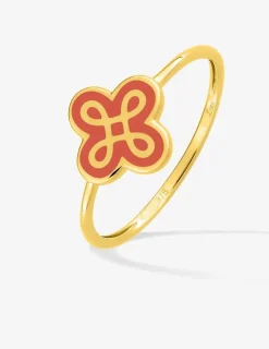 Bague Lorever Or jaune 375‰ et motif laque corail SO OR
