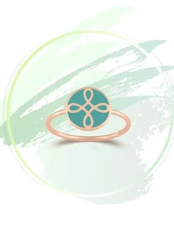 Bague Lorever Or rose 375‰ et motif jeton laque verte aqua SO OR