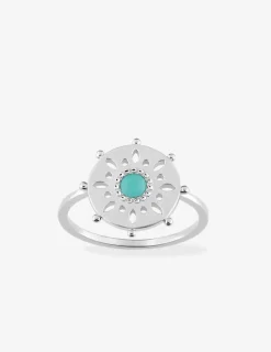 Bague mandala argent 925‰ rhodié et laque turquoise SO OR