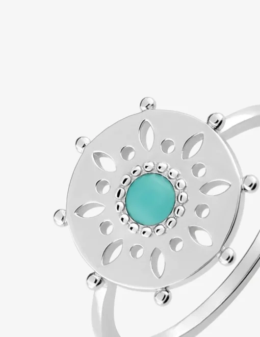 Bague mandala argent 925‰ rhodié et laque turquoise SO OR