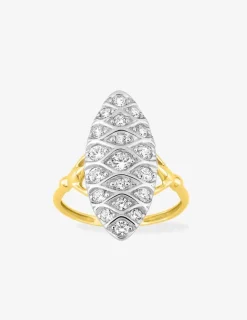 Bague marquise en or jaune 750 ‰, rhodium et oxyde de zirconium SO OR