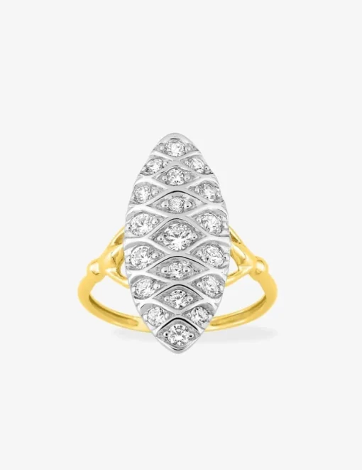 Bague marquise en or jaune 750 ‰, rhodium et oxyde de zirconium SO OR