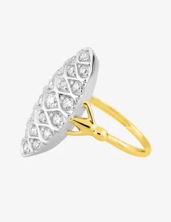 Bague marquise en or jaune 750 ‰, rhodium et oxyde de zirconium SO OR