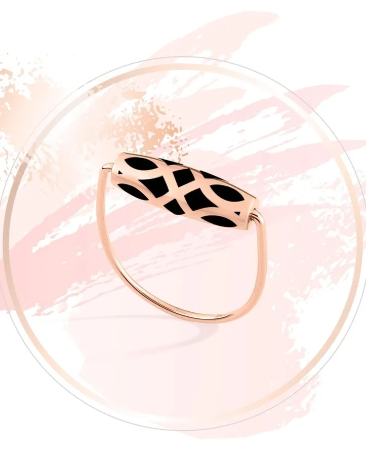 Bague Mélodie Or rose 375‰ et laque noir de Jais SO OR