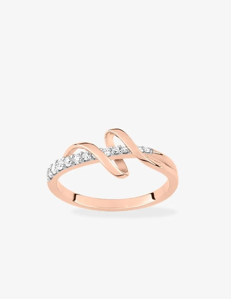 Bague monture entrelacée plaqué or rose, rhodium et oxydes de zirconium SO OR