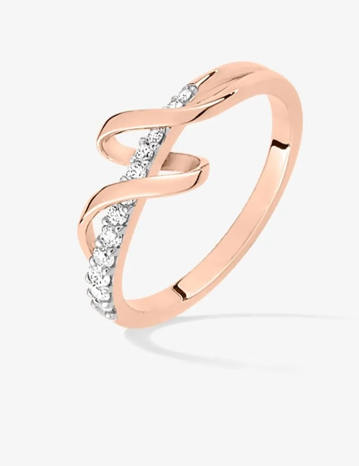 Bague monture entrelacée plaqué or rose, rhodium et oxydes de zirconium SO OR