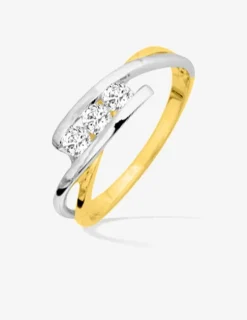 Bague monture fantaisie bicolore plaqué or, rhodium et trilogie oxydes de zirconium SO OR