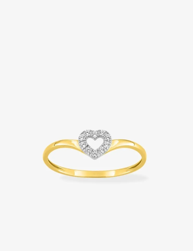 Bague motif cœur bicolore or 375 ‰ oxyde de zirconium, rhodium SO OR