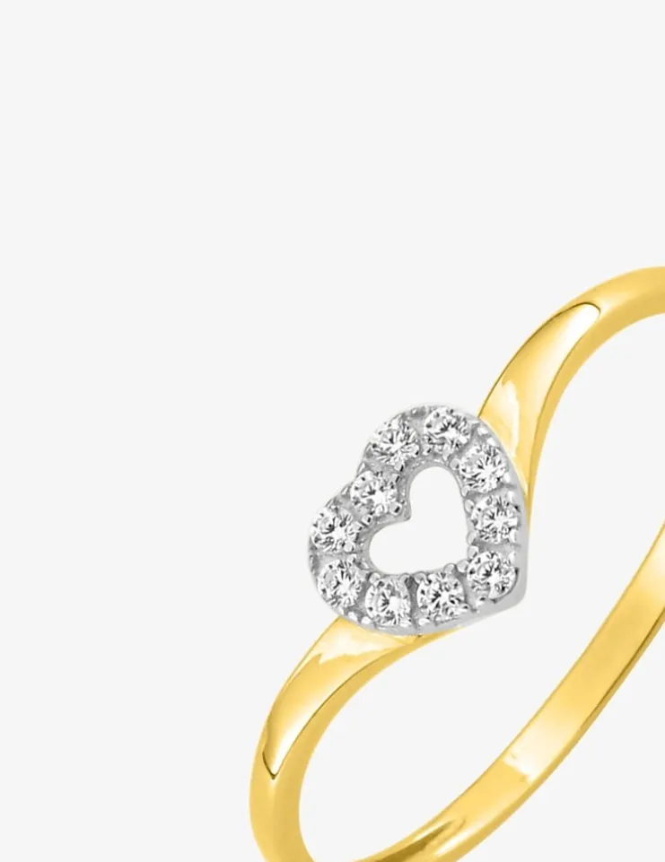 Bague motif cœur bicolore or 375 ‰ oxyde de zirconium, rhodium SO OR