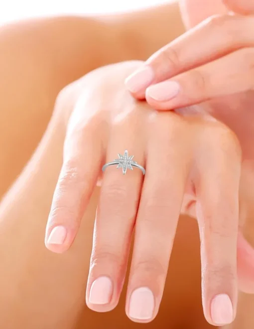 Bague motif étoile en argent 925 ‰ rhodié et oxydes de zirconium SO OR