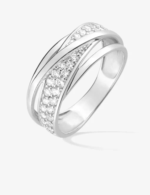 Bague multi anneaux argent rhodié 925 ‰ et oxyde de zirconium SO OR