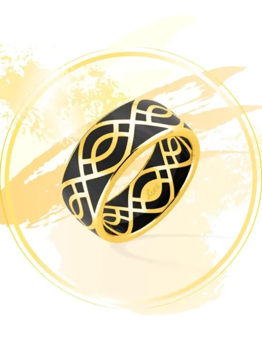 Bague Ondine Or jaune 375‰ et laque noir de jais SO OR