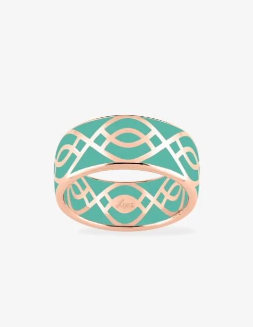 Bague Ondine Or rose 375‰ et laque verte aqua SO OR