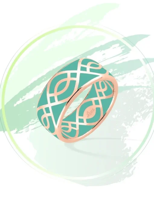 Bague Ondine Or rose 375‰ et laque verte aqua SO OR