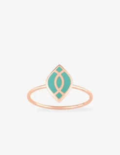 Bague Ondine Or rose 375‰ et motif laque verte aqua SO OR