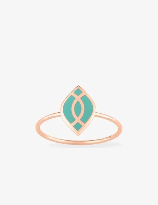 Bague Ondine Or rose 375‰ et motif laque verte aqua SO OR