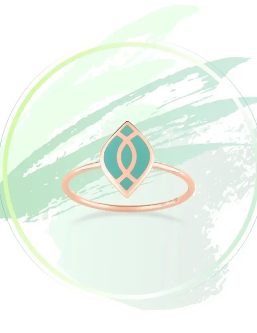 Bague Ondine Or rose 375‰ et motif laque verte aqua SO OR