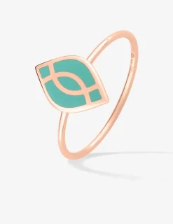 Bague Ondine Or rose 375‰ et motif laque verte aqua SO OR