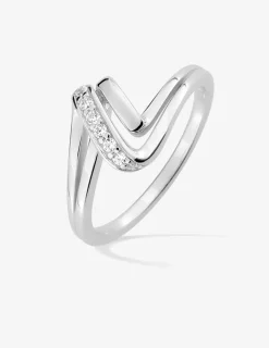 Bague ondulée argent 925‰ rhodié et oxydes de zirconium SO OR