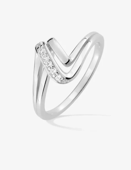 Bague ondulée argent 925‰ rhodié et oxydes de zirconium SO OR