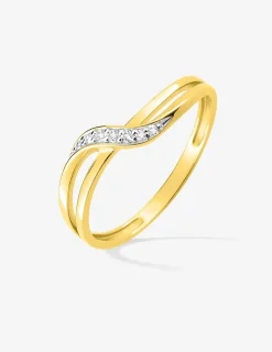 Bague ondulée or jaune 375‰, rhodium et oxydes de zirconium SO OR