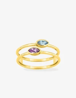 Bague or 375 ‰ jaune améthyste et topaze bleue SO OR