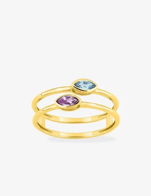 Bague or 375 ‰ jaune améthyste et topaze bleue SO OR