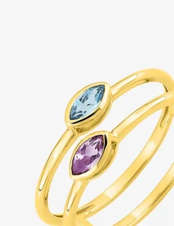 Bague or 375 ‰ jaune améthyste et topaze bleue SO OR
