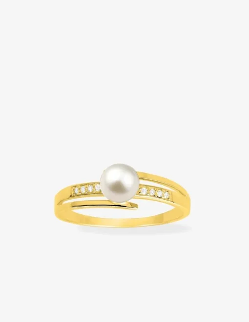 Bague or 750 ‰ jaune avec perle de culture d'eau douce et oxydes de zirconium SO OR