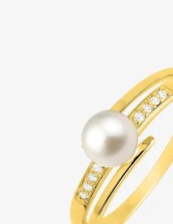 Bague or 750 ‰ jaune avec perle de culture d'eau douce et oxydes de zirconium SO OR