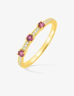 Bague or 750 ‰ jaune avec rubis et diamants 0,10 ct SO OR