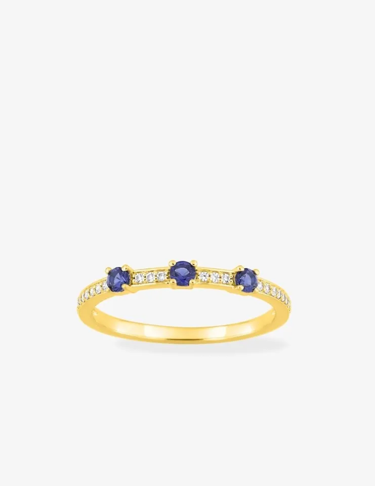 Bague or 750 ‰ jaune avec saphirs et diamants 0,10 ct SO OR